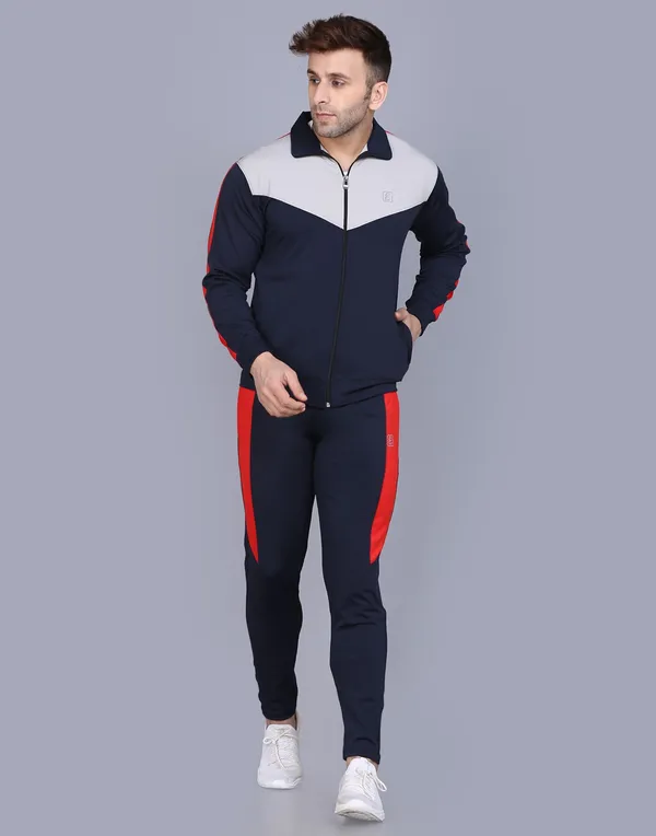 Dark Blue Polyester Blend Track suit for Men(Color-DARK BLUE) (Size-L)