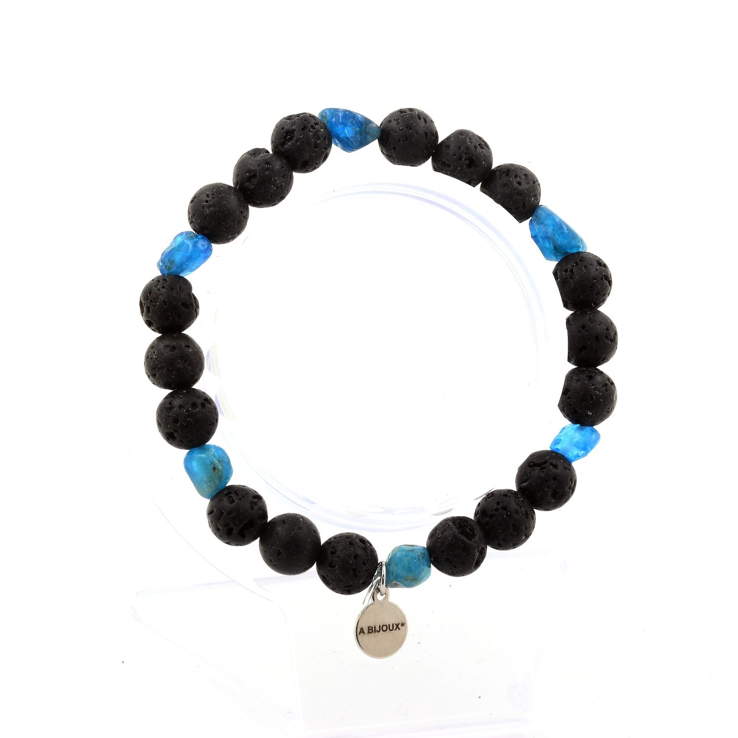 Blue Apatite from Brazil + Lava Bracelet 8 mm Beads.