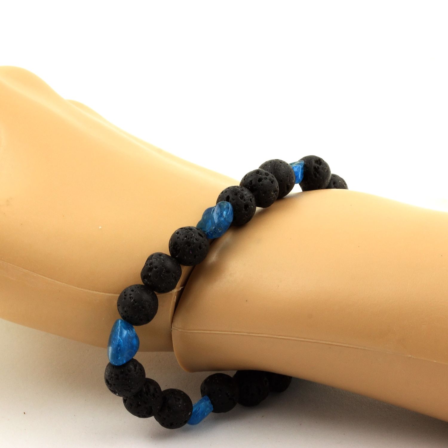 Blue Apatite from Brazil + Lava Bracelet 8 mm Beads.