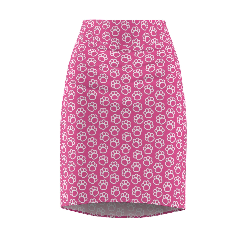 Womens Pencil Skirt, Pink and White Paws Stretch Mini, S294025