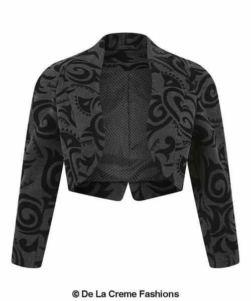 De La Creme - Womens Open Front Bolero Shrug Ladies Tribal Printed