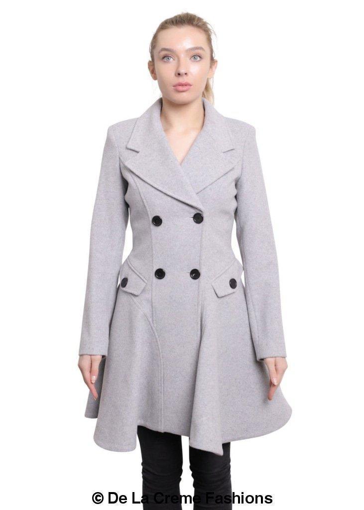 Wool Blend Double Breasted Skater Coat by De La Creme Fashions, available in various colors.