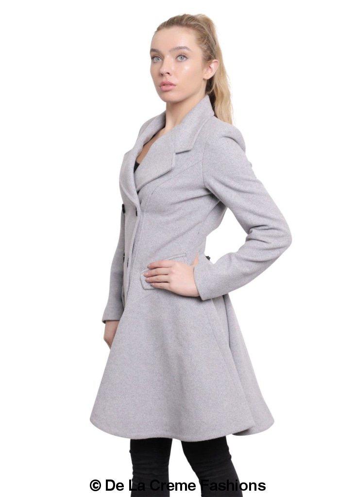 Wool Blend Double Breasted Skater Coat in gray by De La Creme Fashions