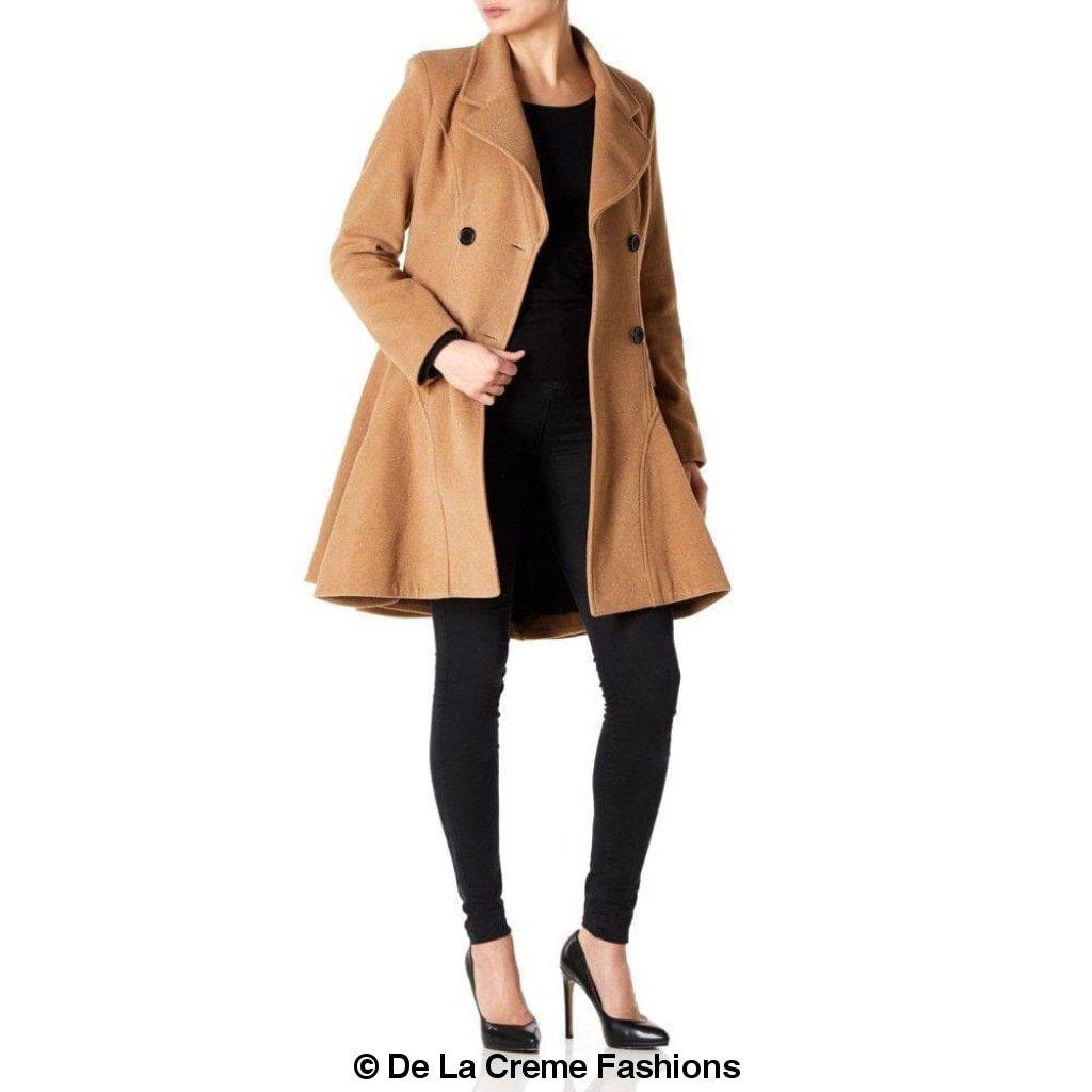 Wool Blend Double Breasted Skater Coat (1102) with A-Line shape and double-breasted fastening.