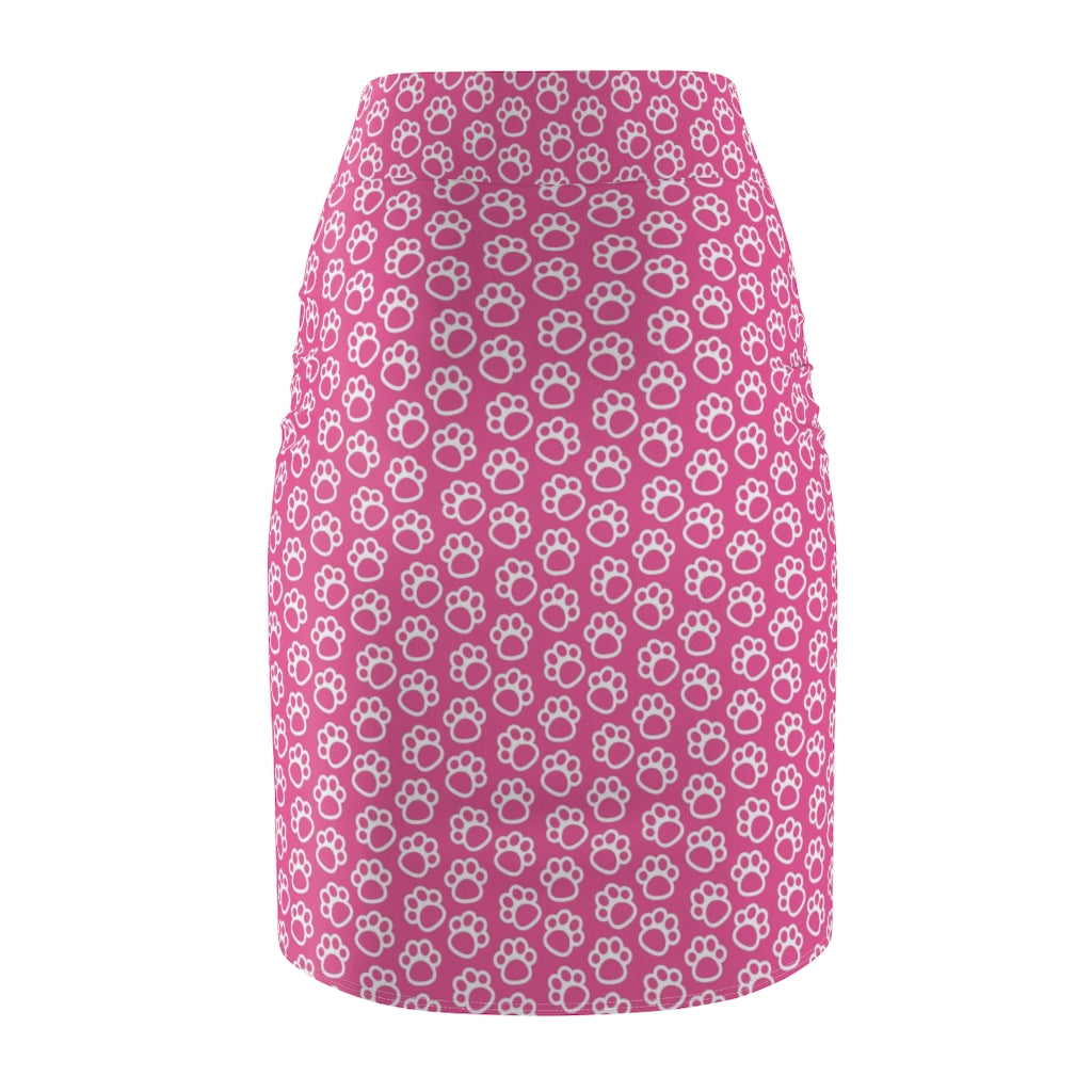 Womens Pencil Skirt, Pink and White Paws Stretch Mini, S294025