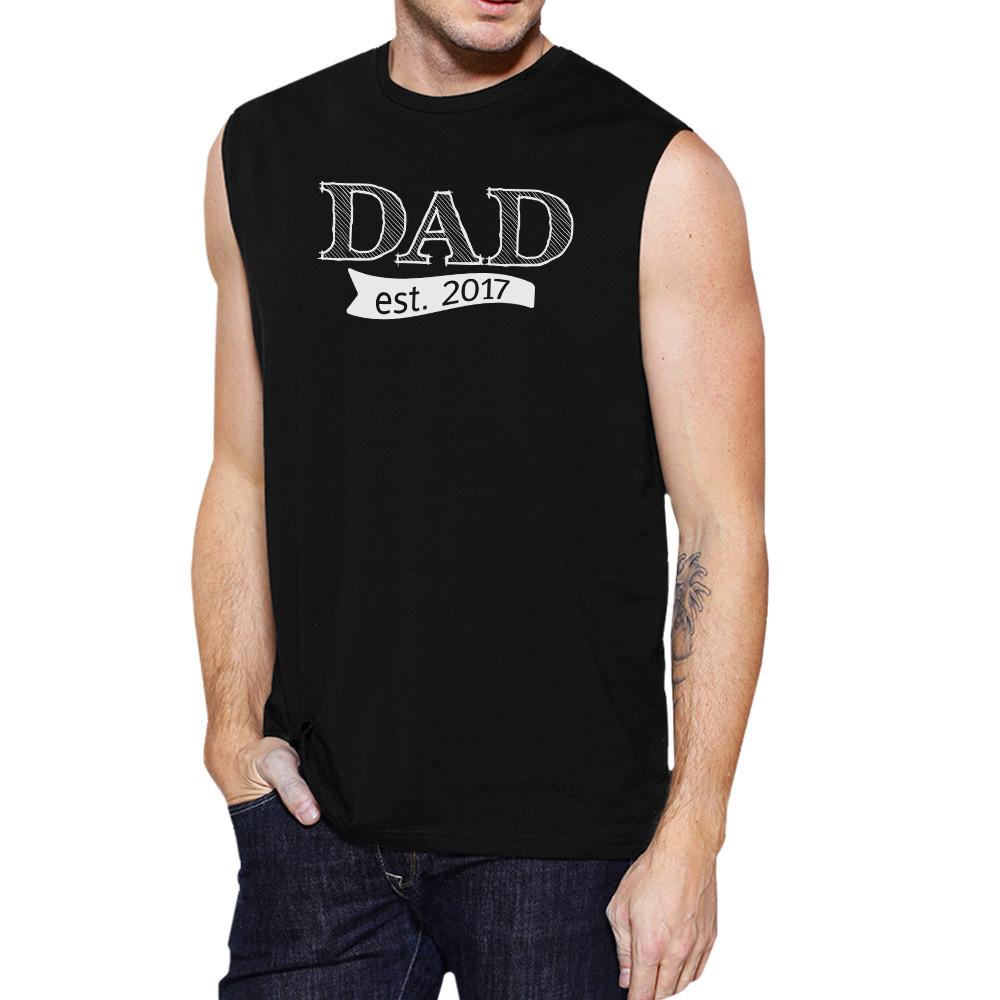 Dad Est 2025 Mens Black Graphic Muscle Top Unique