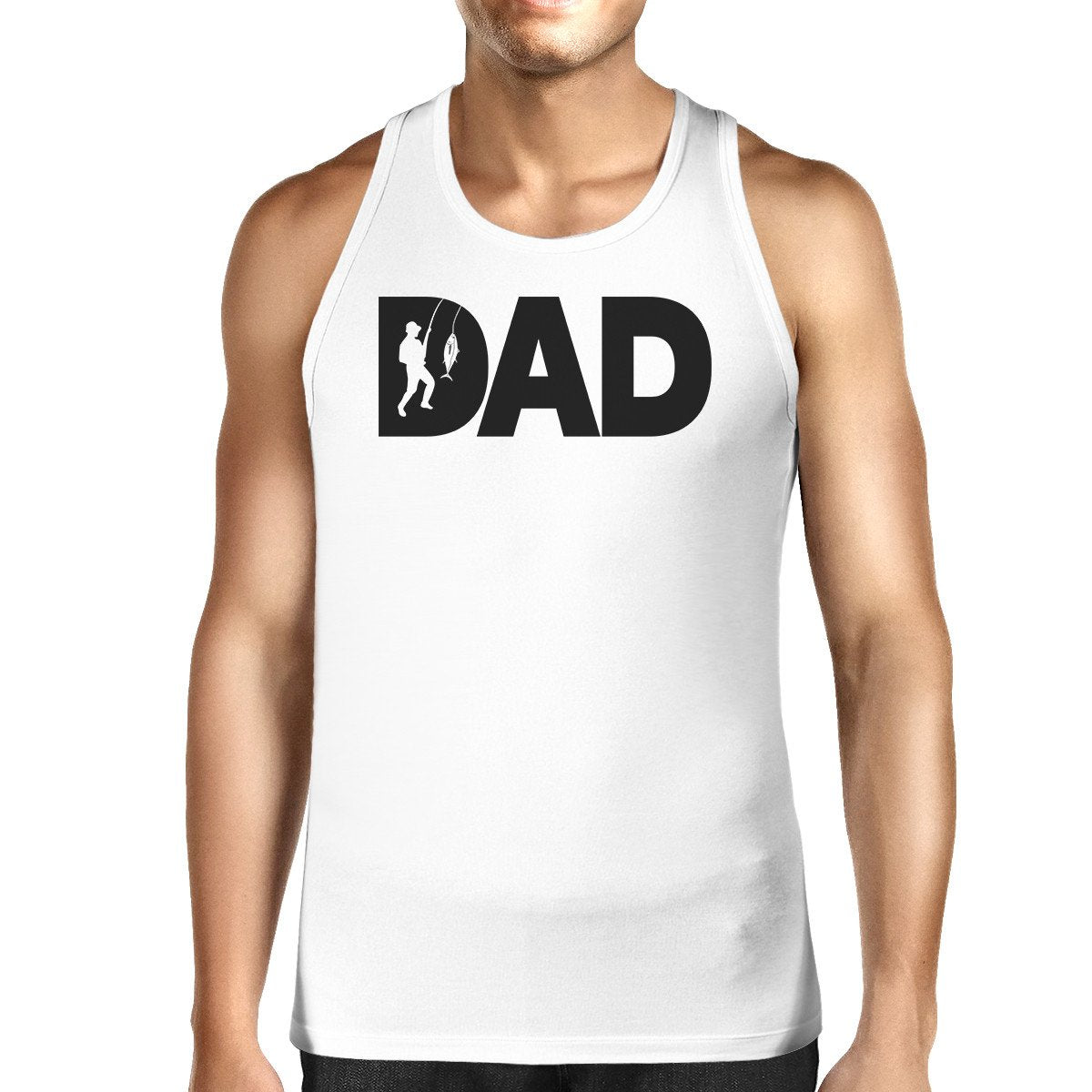 Dad Fish Mens White Graphic Tanks Unique Dad Gifts