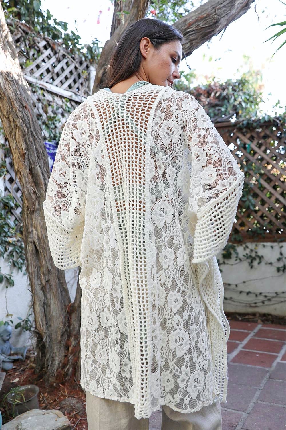 Open Front Floral Knit Kimono – Casual Elegance