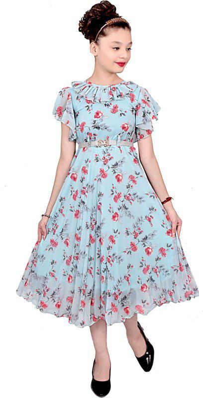Girls A-Line Maxi Dress PARTYWEAR GOWN (Size-8YEAR) (Color-BLUE)
