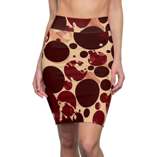 High Waist Womens Pencil Skirt - Contour Stretch - Burgundy and Beige