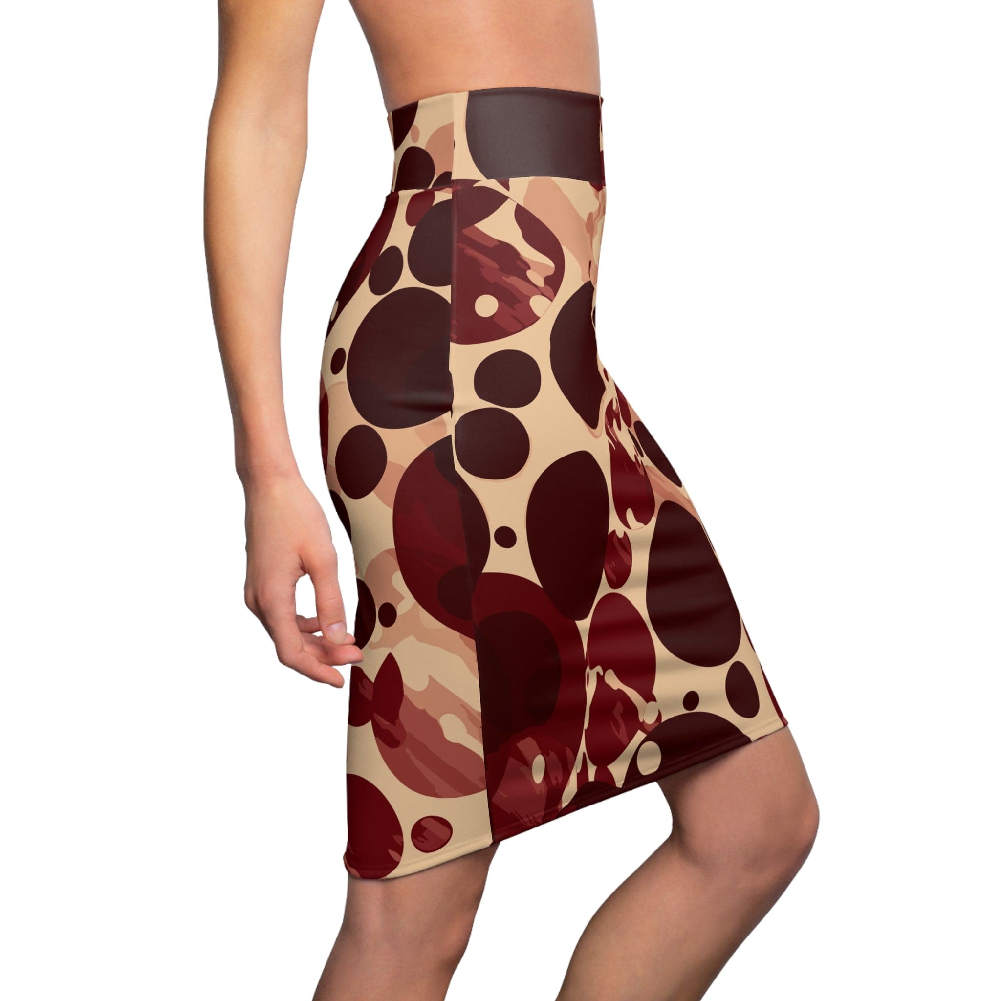 High Waist Womens Pencil Skirt - Contour Stretch - Burgundy and Beige
