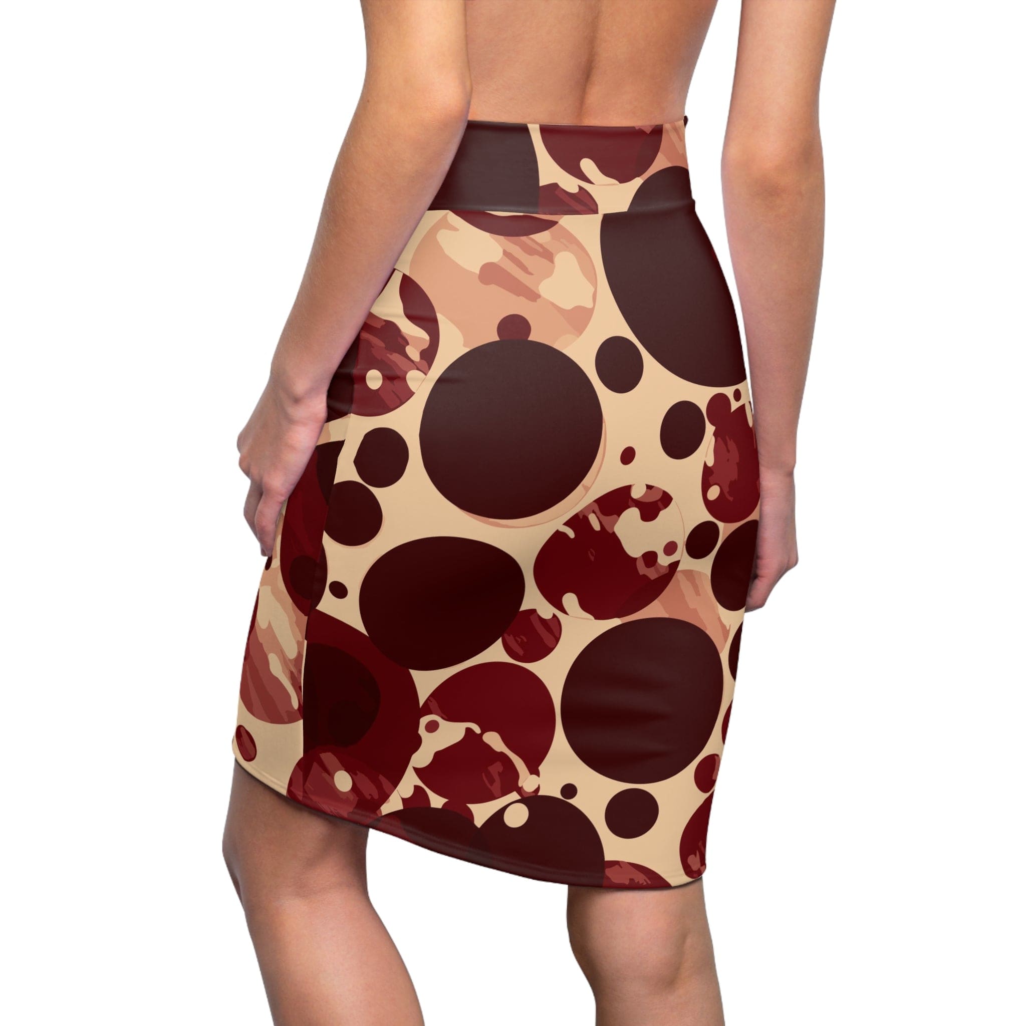 High Waist Womens Pencil Skirt - Contour Stretch - Burgundy and Beige