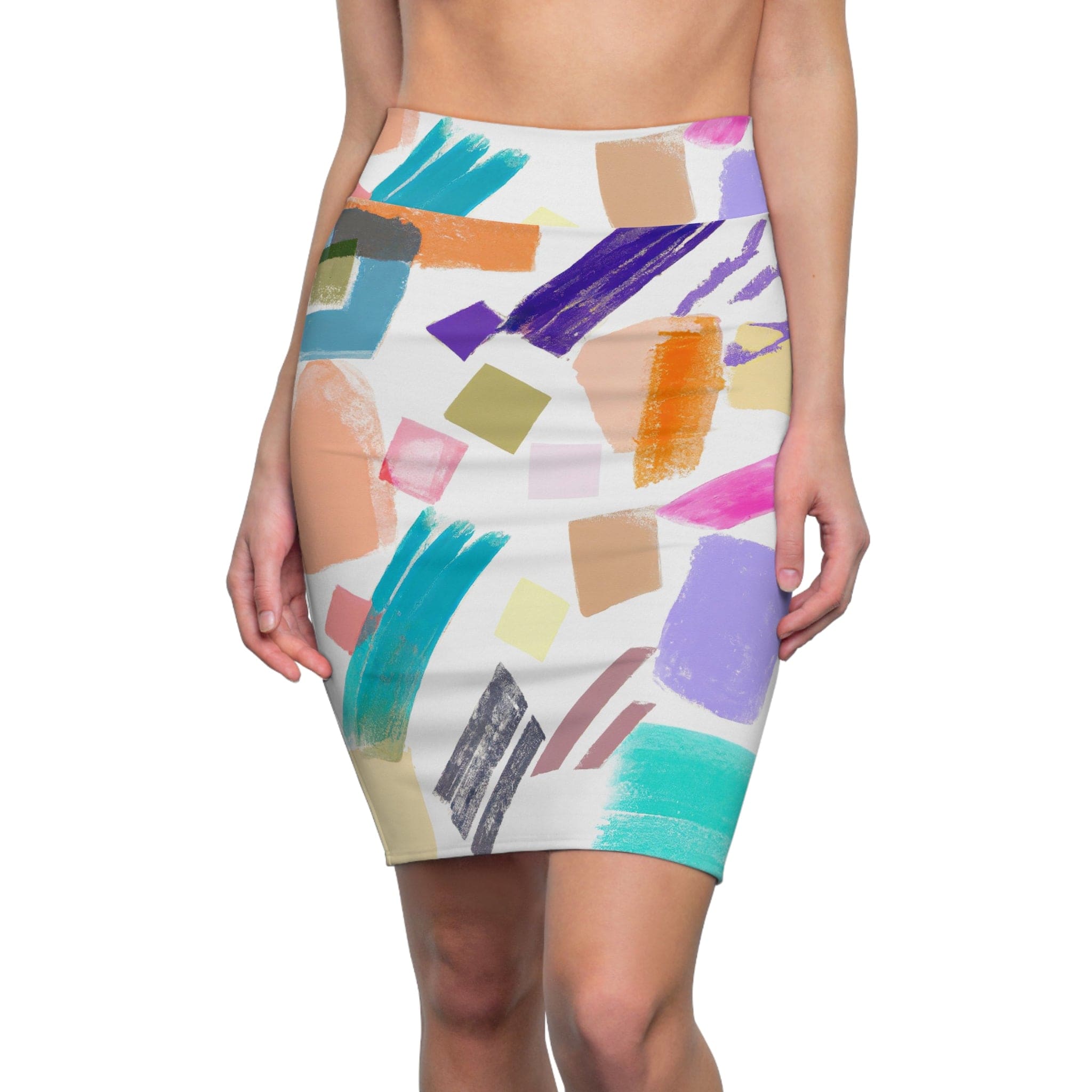 High Waist Womens Pencil Skirt - Contour Stretch - Multicolor Pastel