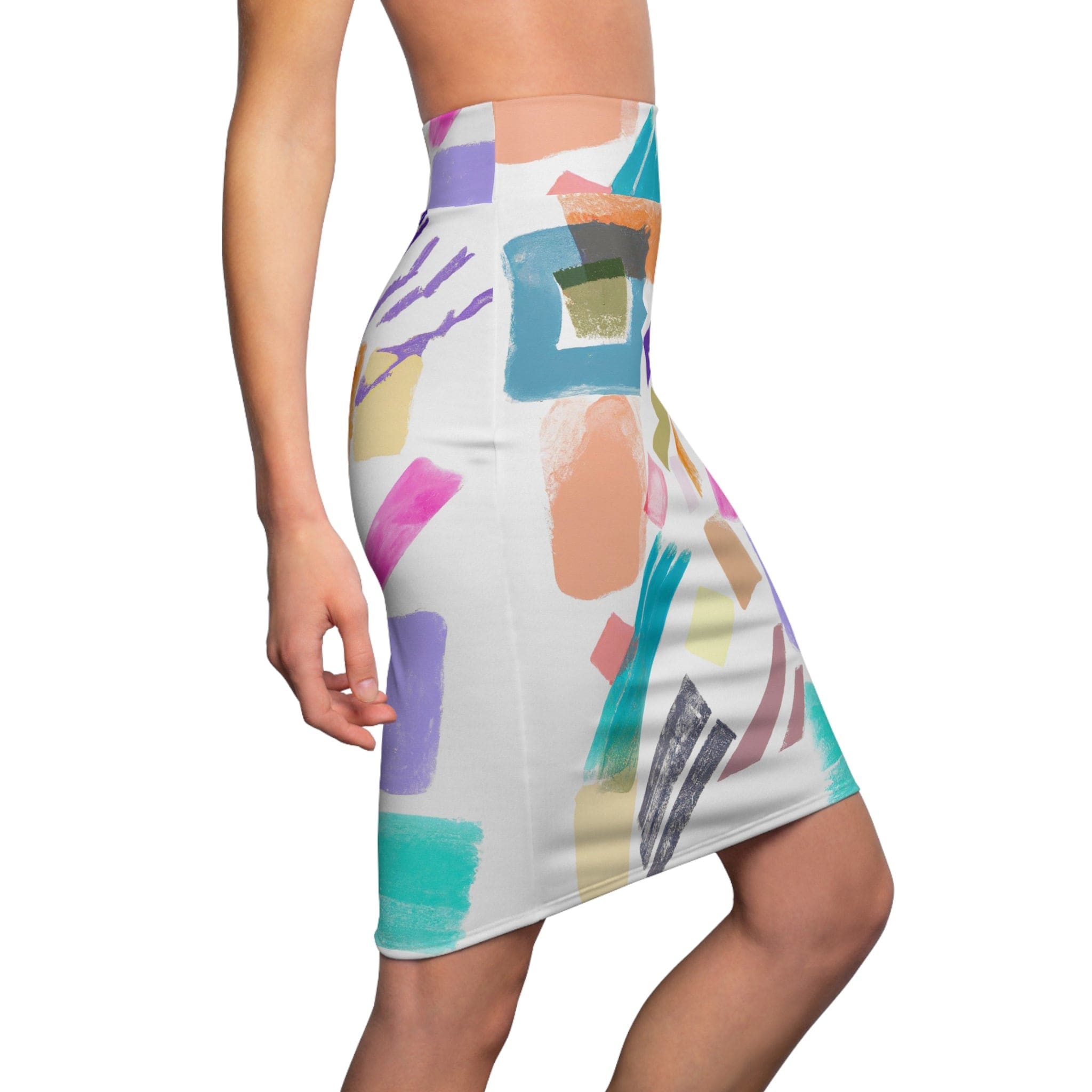 High Waist Womens Pencil Skirt - Contour Stretch - Multicolor Pastel