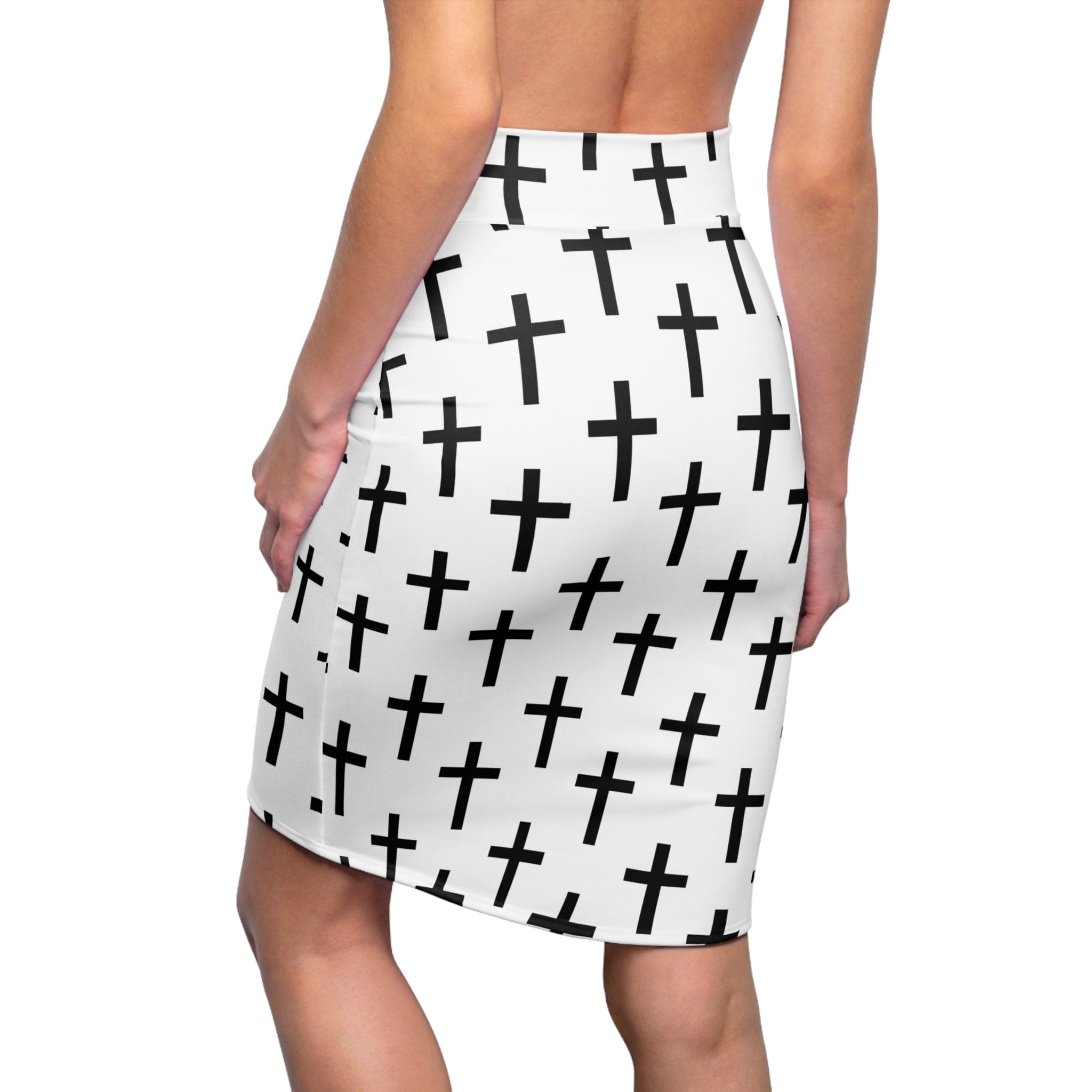 High Waist Womens Pencil Skirt - Contour Stretch - White and Black
