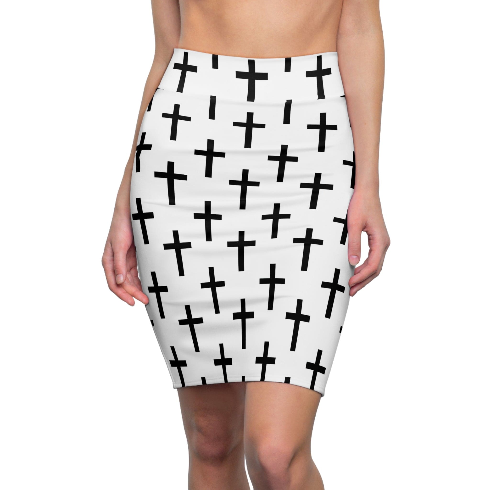 High Waist Womens Pencil Skirt - Contour Stretch - White and Black