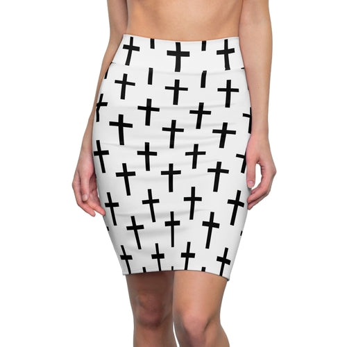 High Waist Womens Pencil Skirt - Contour Stretch - White and Black
