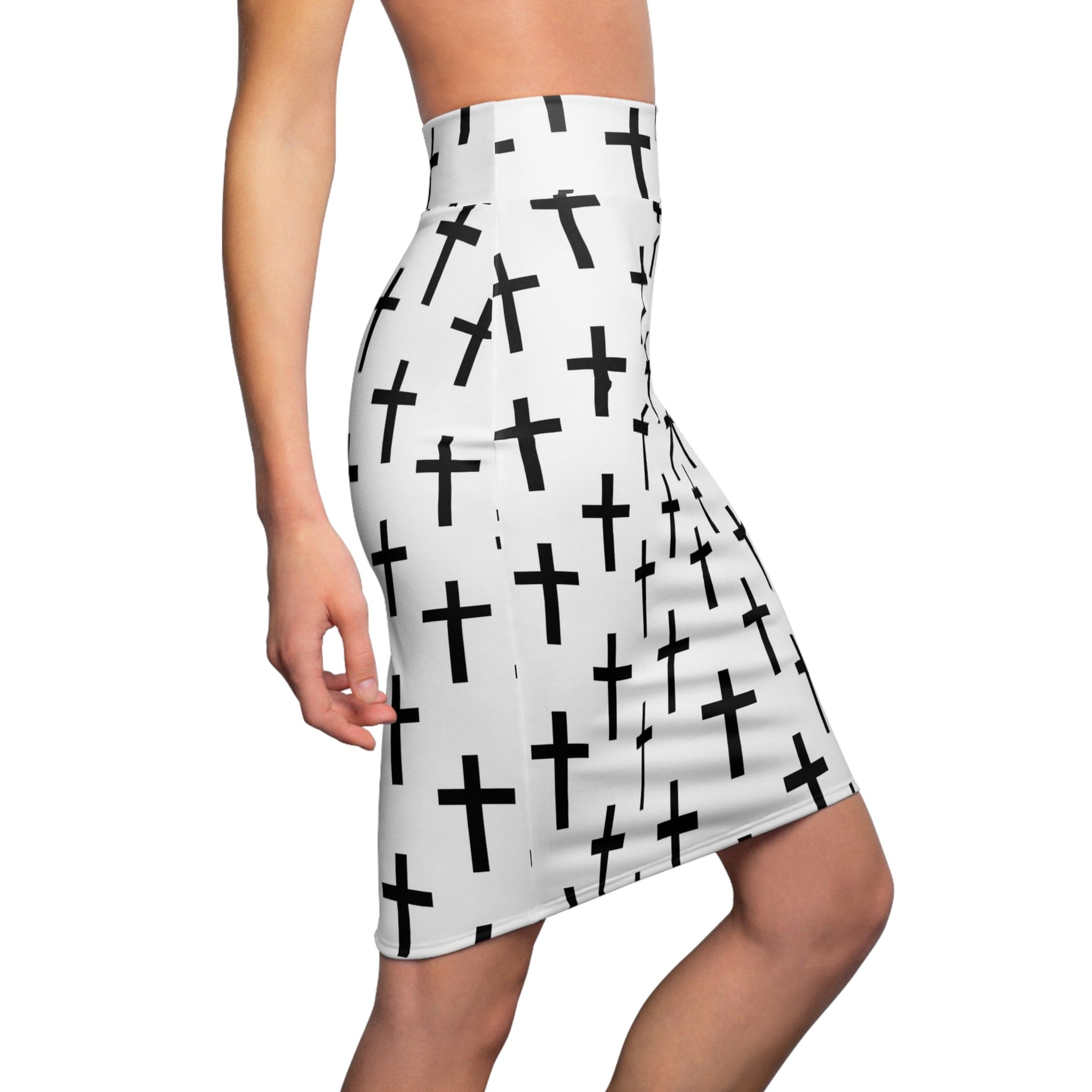 High Waist Womens Pencil Skirt - Contour Stretch - White and Black