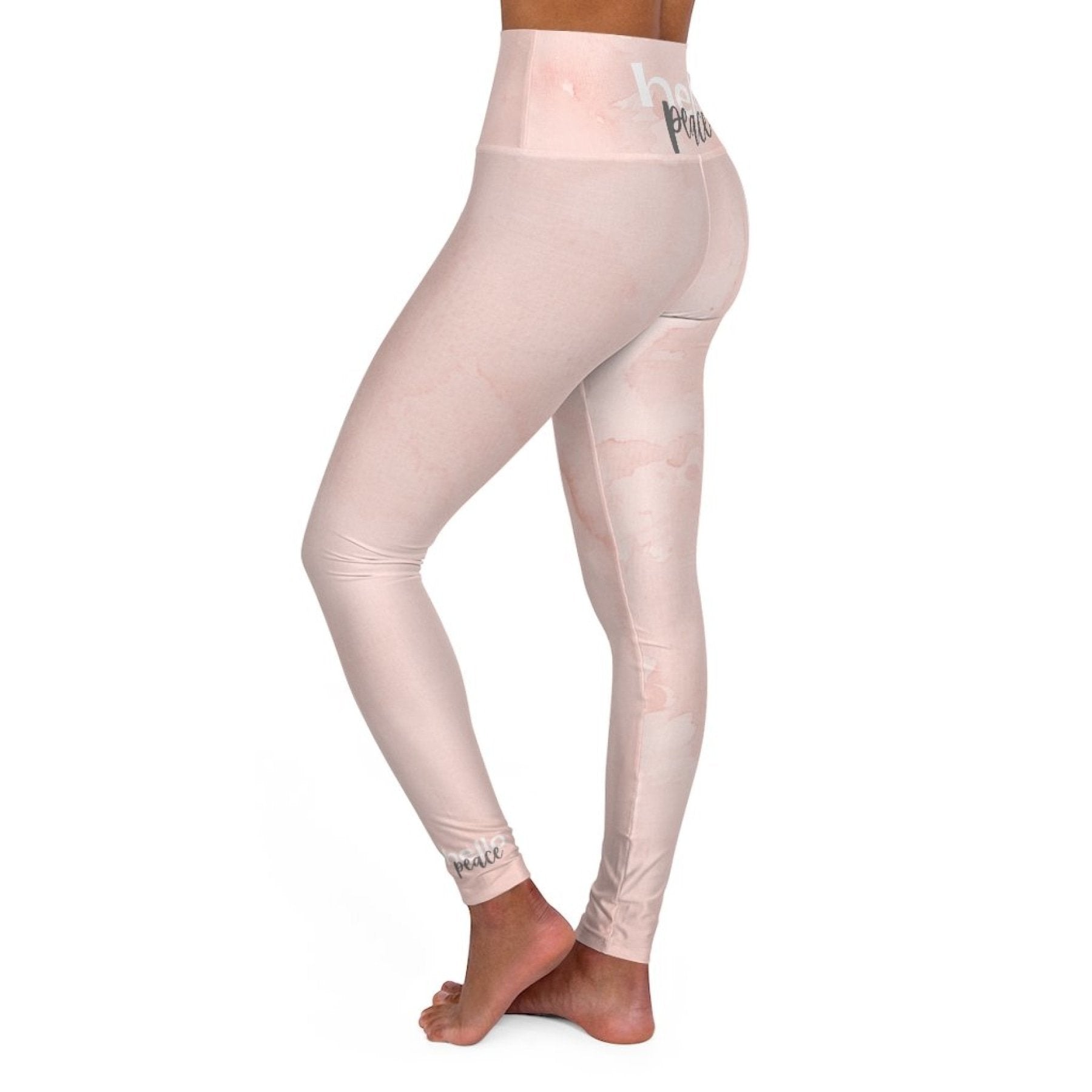 Womens High-waist Fitness Legging Yoga Pants, Pink Peach Marble