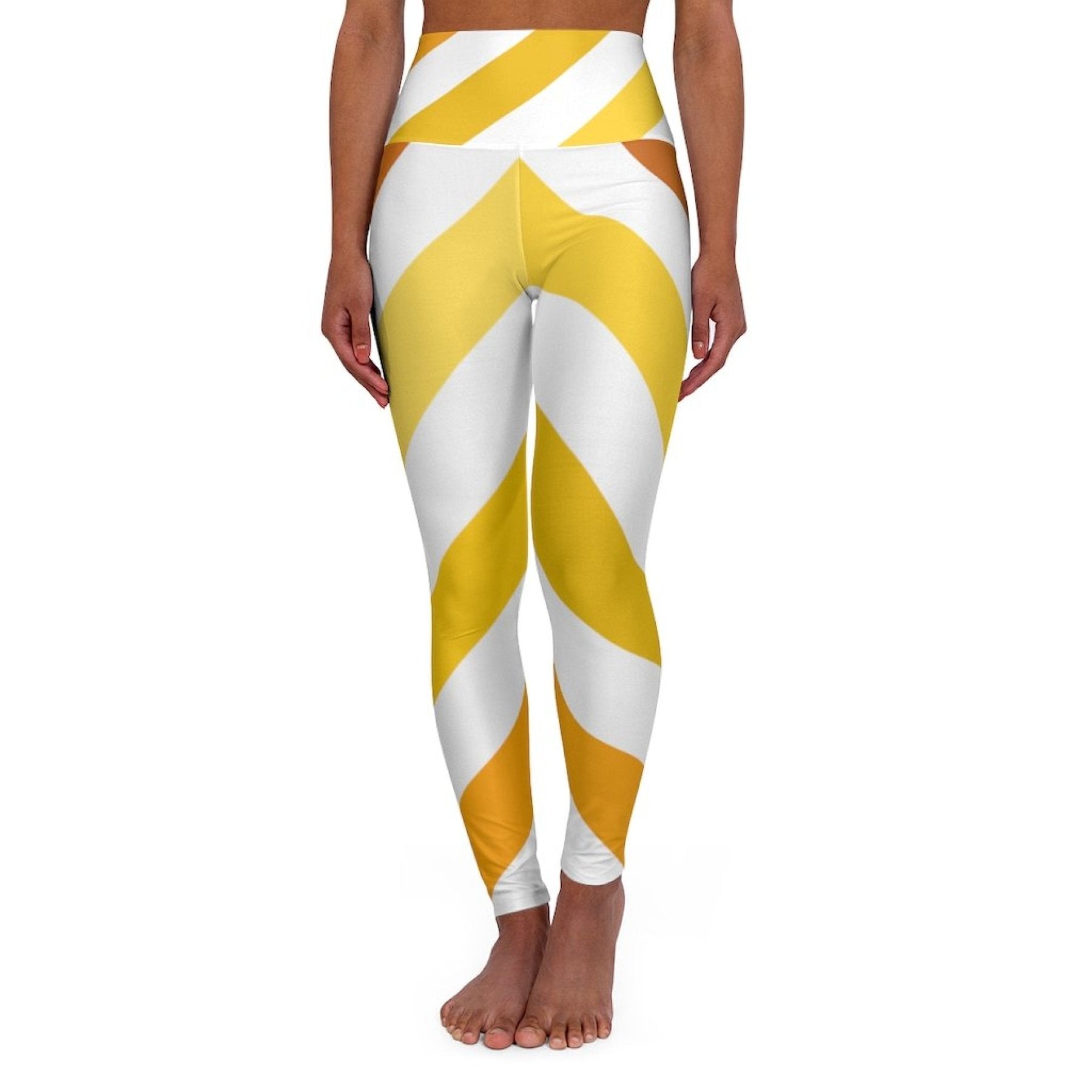 Womens High-waist Fitness Legging Yoga Pants, Yellow White Herringbone