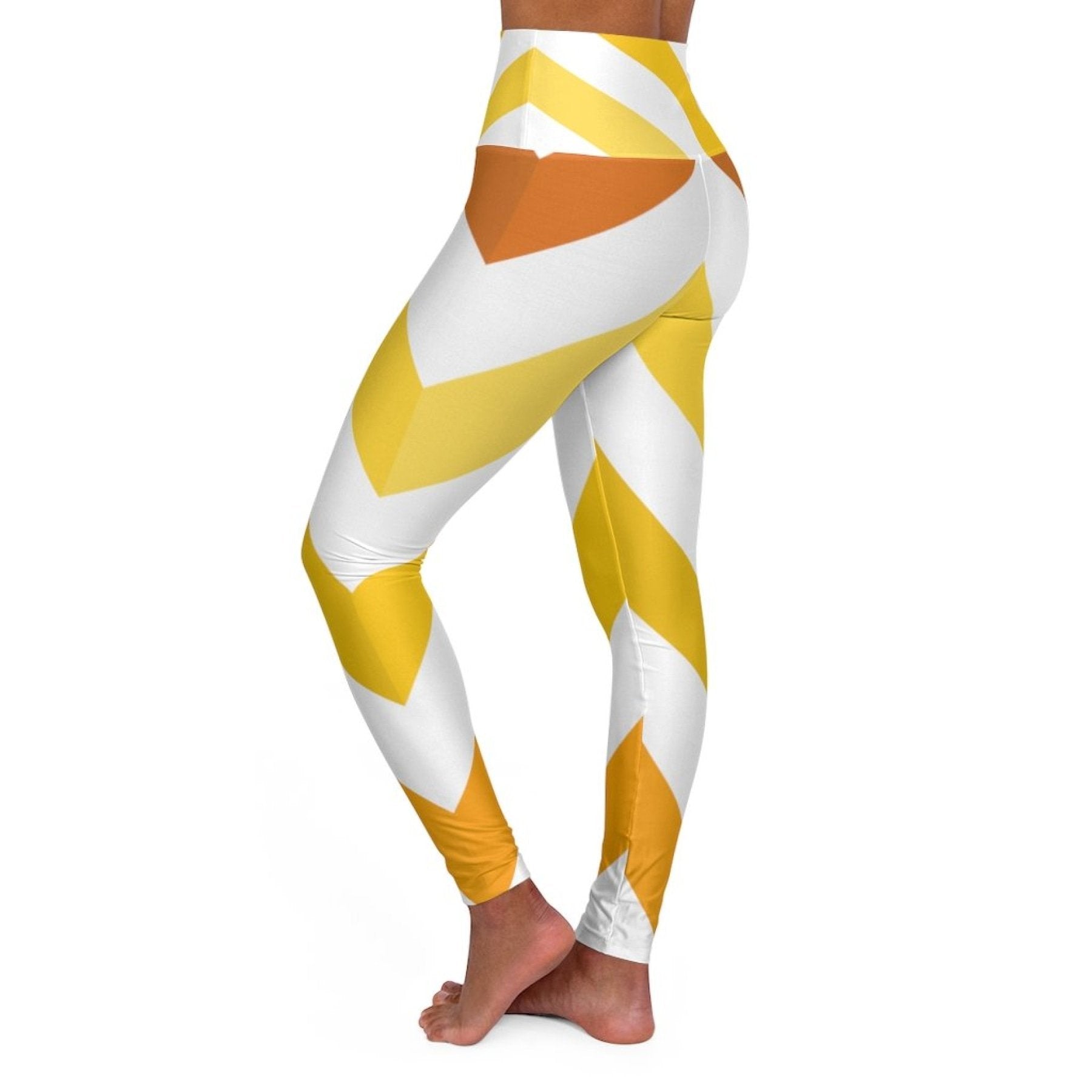 Womens High-waist Fitness Legging Yoga Pants, Yellow White Herringbone