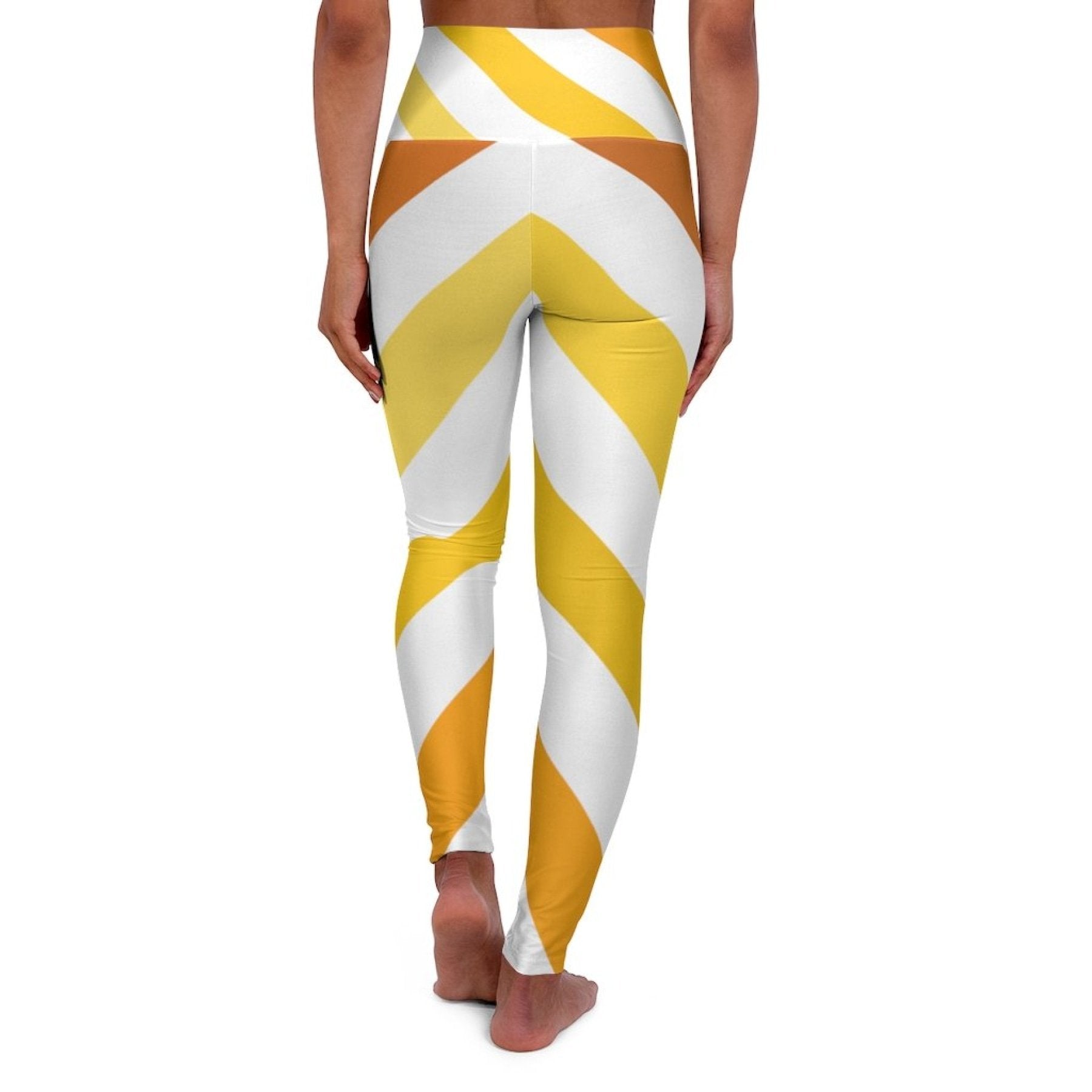 Womens High-waist Fitness Legging Yoga Pants, Yellow White Herringbone