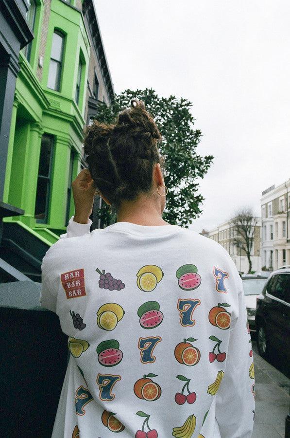 Fruity Casino Slots Design On White Long Sleeved T-shirt