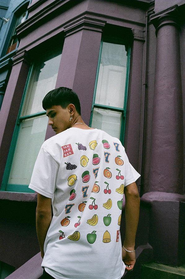 Fruity Casino Slots Design On White Short Sleeved T-shirt