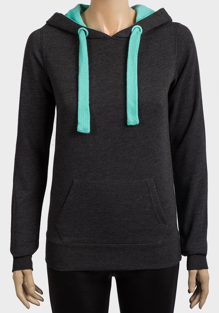 Kangaroo Pocket Contrast Hoodie - Dark Grey/Blue