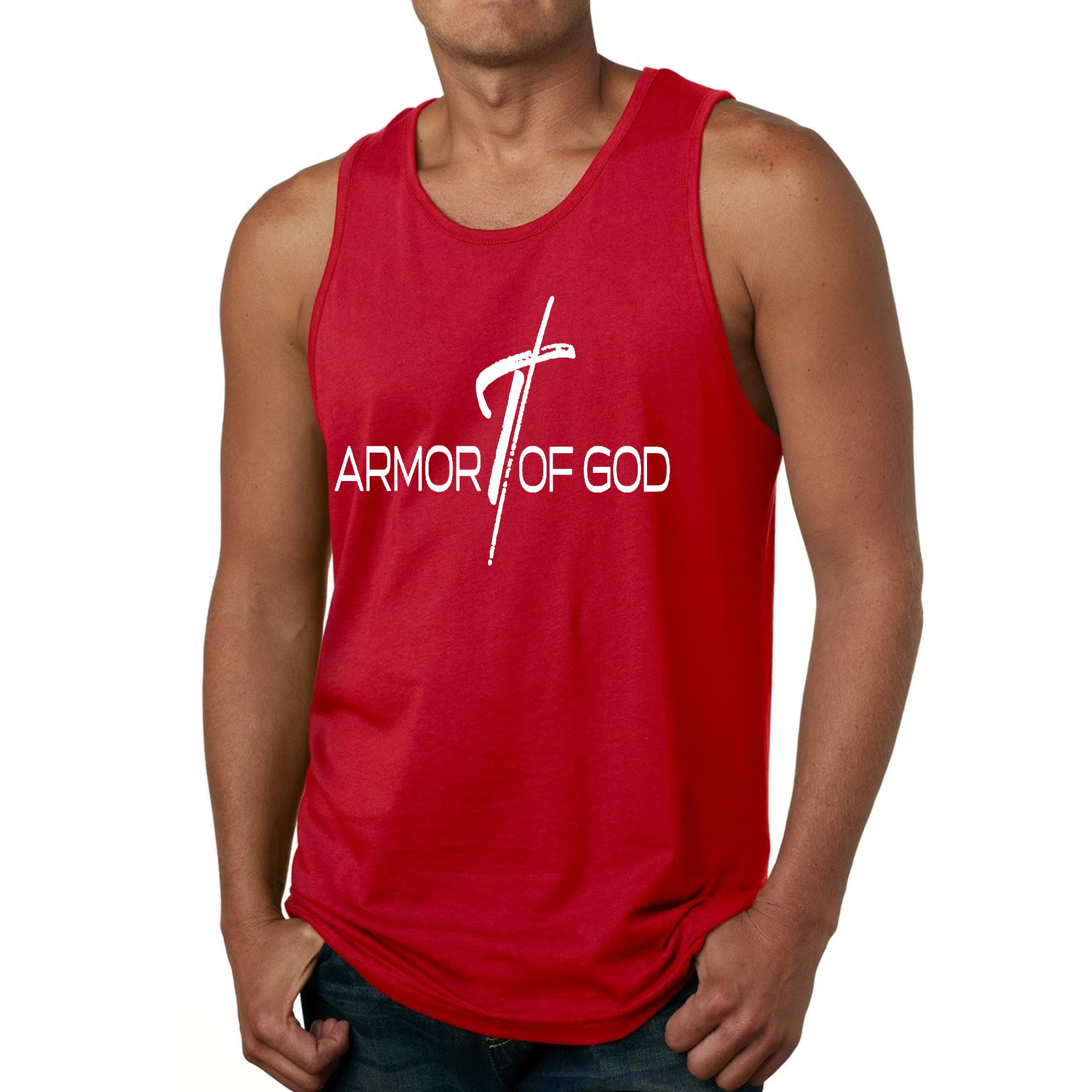Mens Fitness Tank Top Graphic T-shirt Armor of God Cross