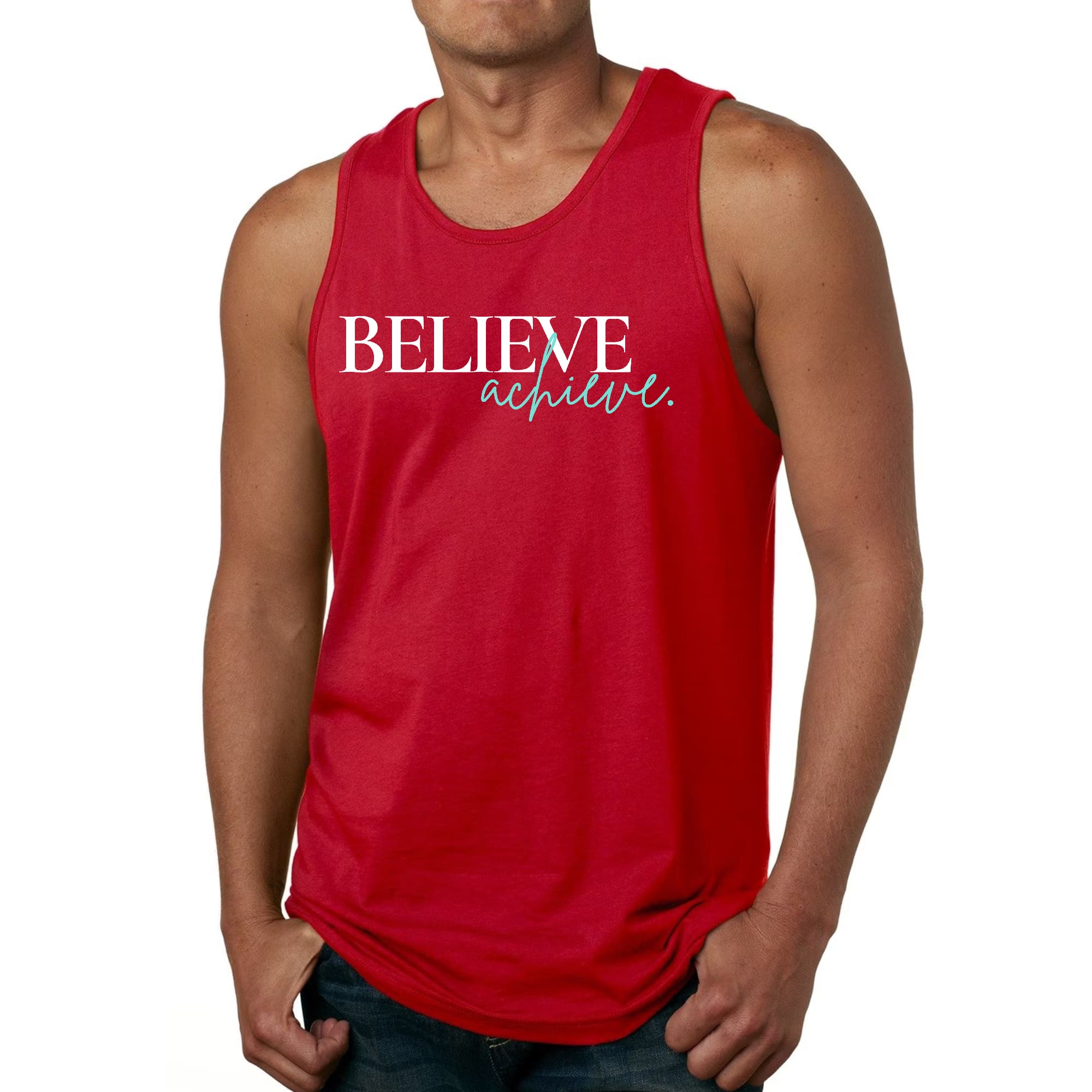 Mens Fitness Tank Top Graphic T-shirt Believe and Achieve