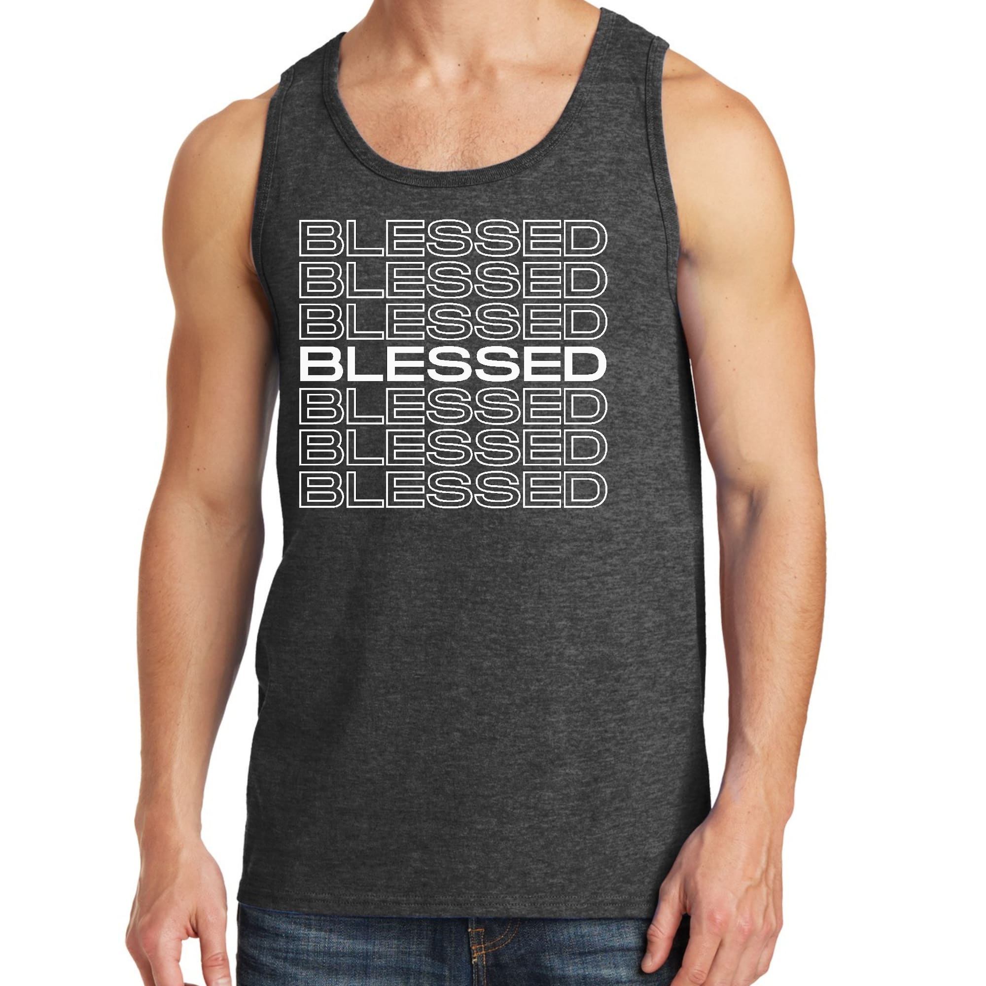 Mens Fitness Tank Top Graphic T-shirt Blessed Stacked Print