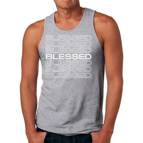 Mens Fitness Tank Top Graphic T-shirt Blessed Stacked Print