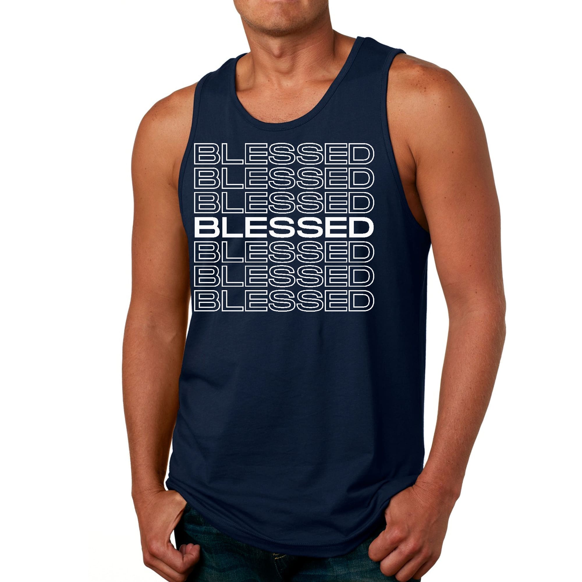 Mens Fitness Tank Top Graphic T-shirt Blessed Stacked Print