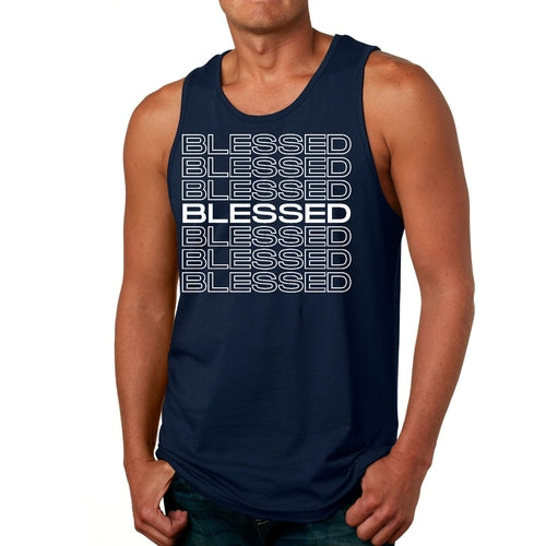 Mens Fitness Tank Top Graphic T-shirt Blessed Stacked Print