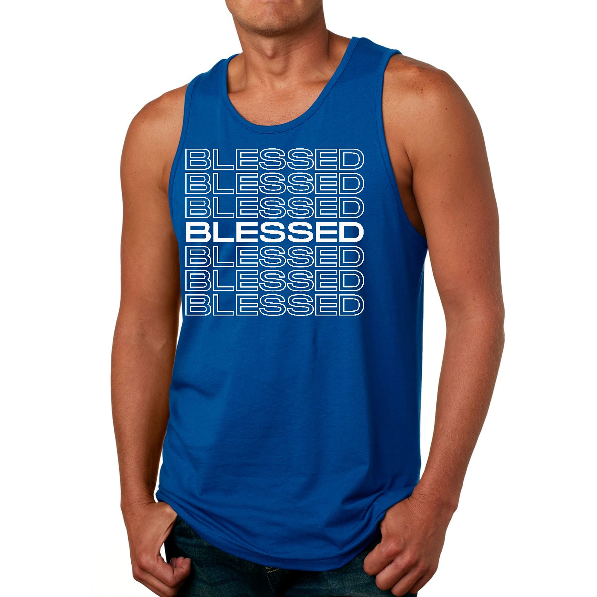 Mens Fitness Tank Top Graphic T-shirt Blessed Stacked Print