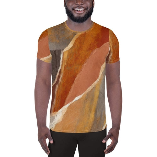 Mens Stretch Fit Athletic Sports T-shirt, Rustic Brown Stone Print
