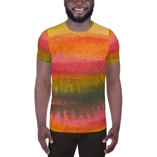 Mens Stretch Fit Athletic Sports T-shirt, Autumn Fall Watercolor