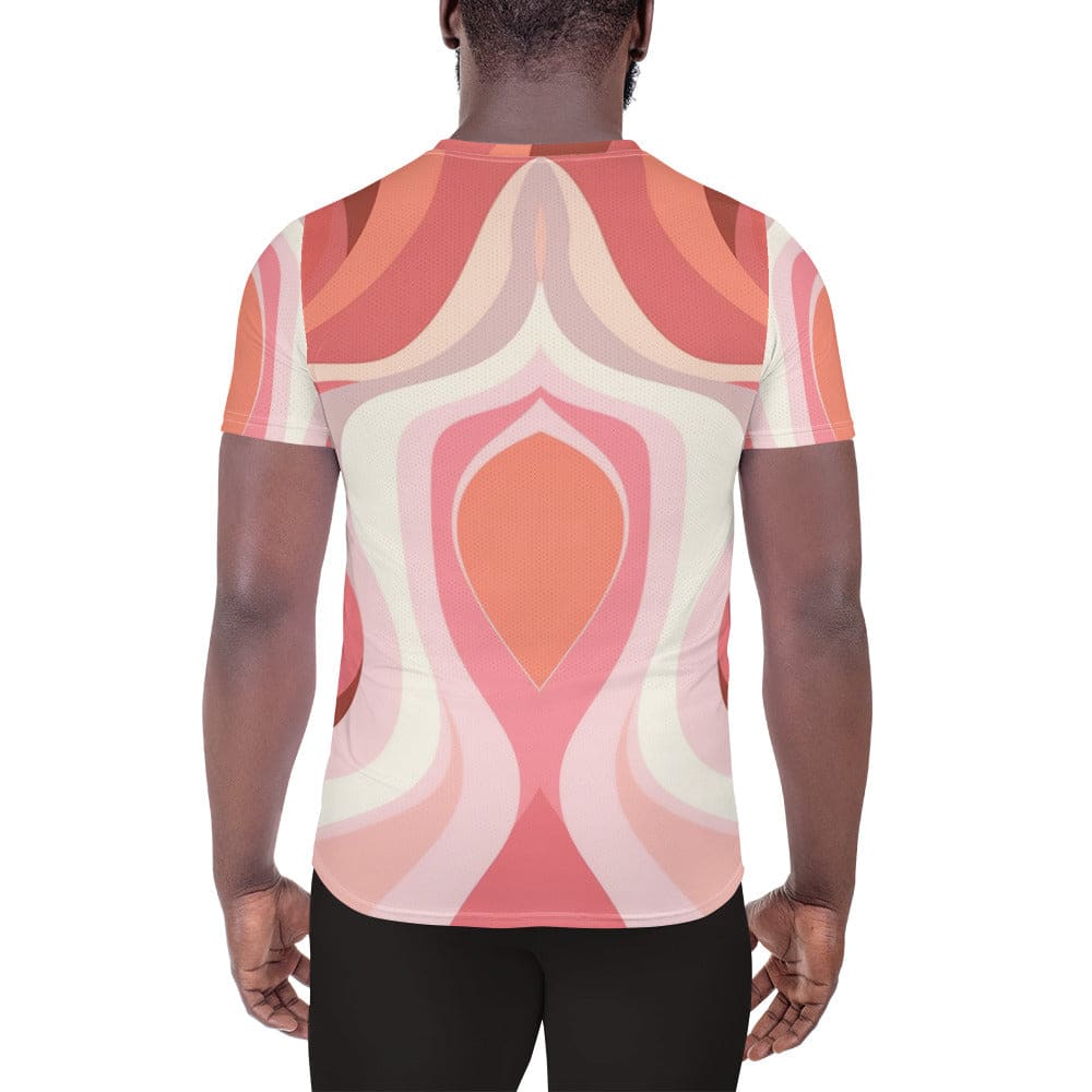 Mens Stretch Fit Athletic Sports T-shirt, Pink White Boho Swirl Lines