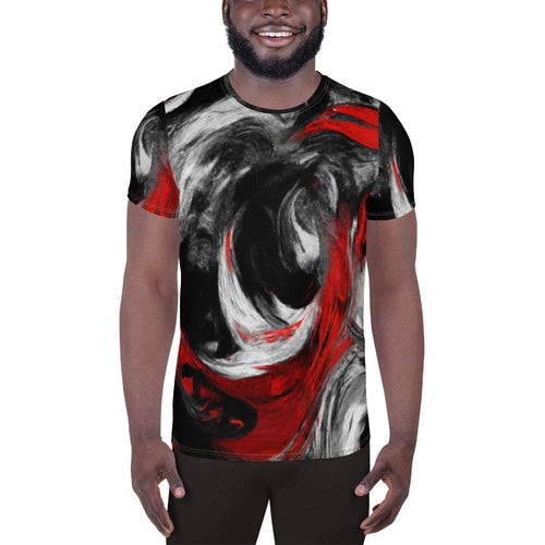 Mens Stretch Fit Athletic Sports T-shirt, Decorative Black Red White