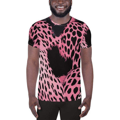 Mens Stretch Fit Athletic Sports T-shirt, Pink Black Spotted Print