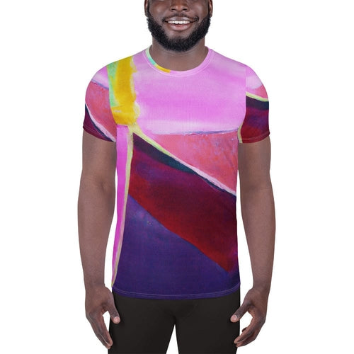 Mens Stretch Fit Athletic Sports T-shirt, Pink and Purple Pattern