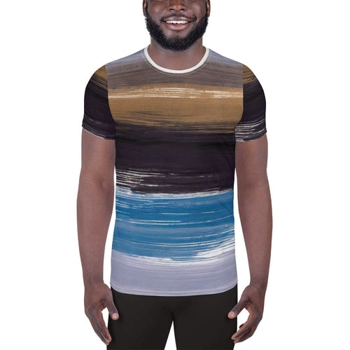 Mens Stretch Fit Athletic Sports T-shirt, Rustic Purple Brown Design