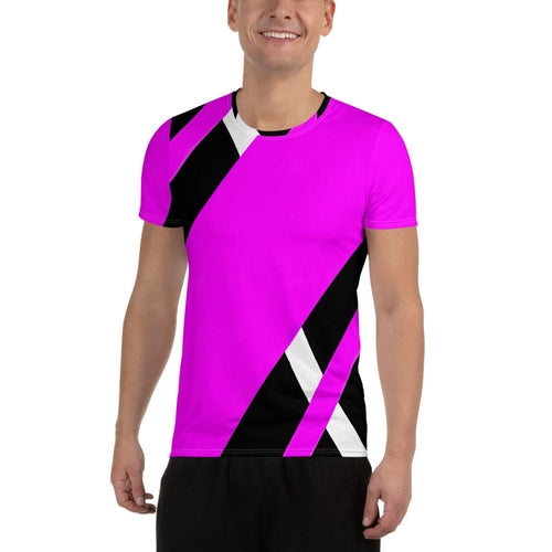 Mens Stretch Fit Athletic Sports T-shirt, Black and Pink Pattern