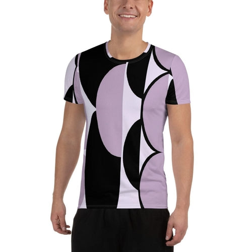Mens Stretch Fit Athletic Sports T-shirt, Geometric Lavender and 2