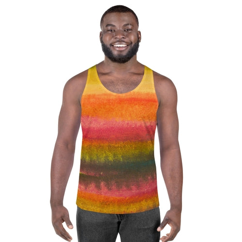 Mens Stretch Fit Tank Top, Autumn Fall Watercolor Abstract Print
