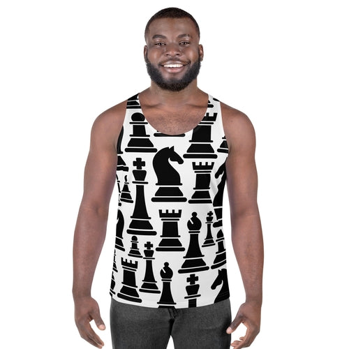 Mens Stretch Fit Tank Top, Black and White Chess Print