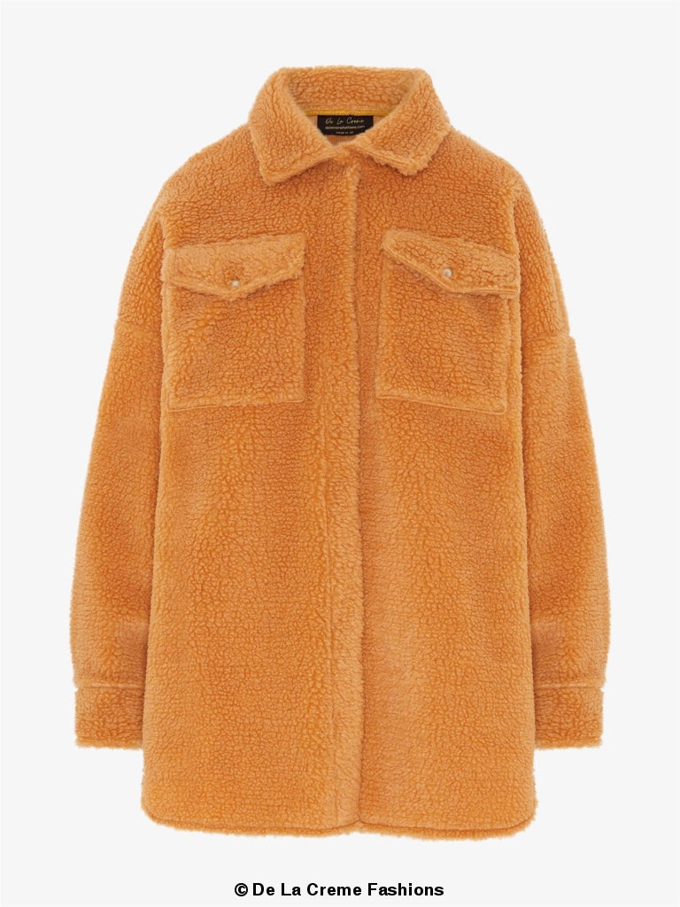 Oversized Stud Button Borg Teddy Shacket