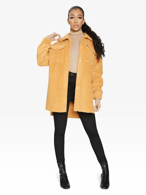 Oversized Stud Button Borg Teddy Shacket