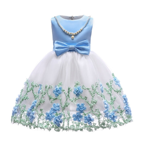 Baby Girl Flower Mesh Overlay Design Bow Tie Vest Dress Birthday